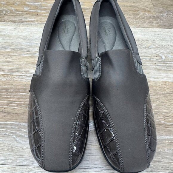 Clarks Gael Rex Brown Croc Accent Slip On Shoes Women's Size 11 - Picture 2 of 7